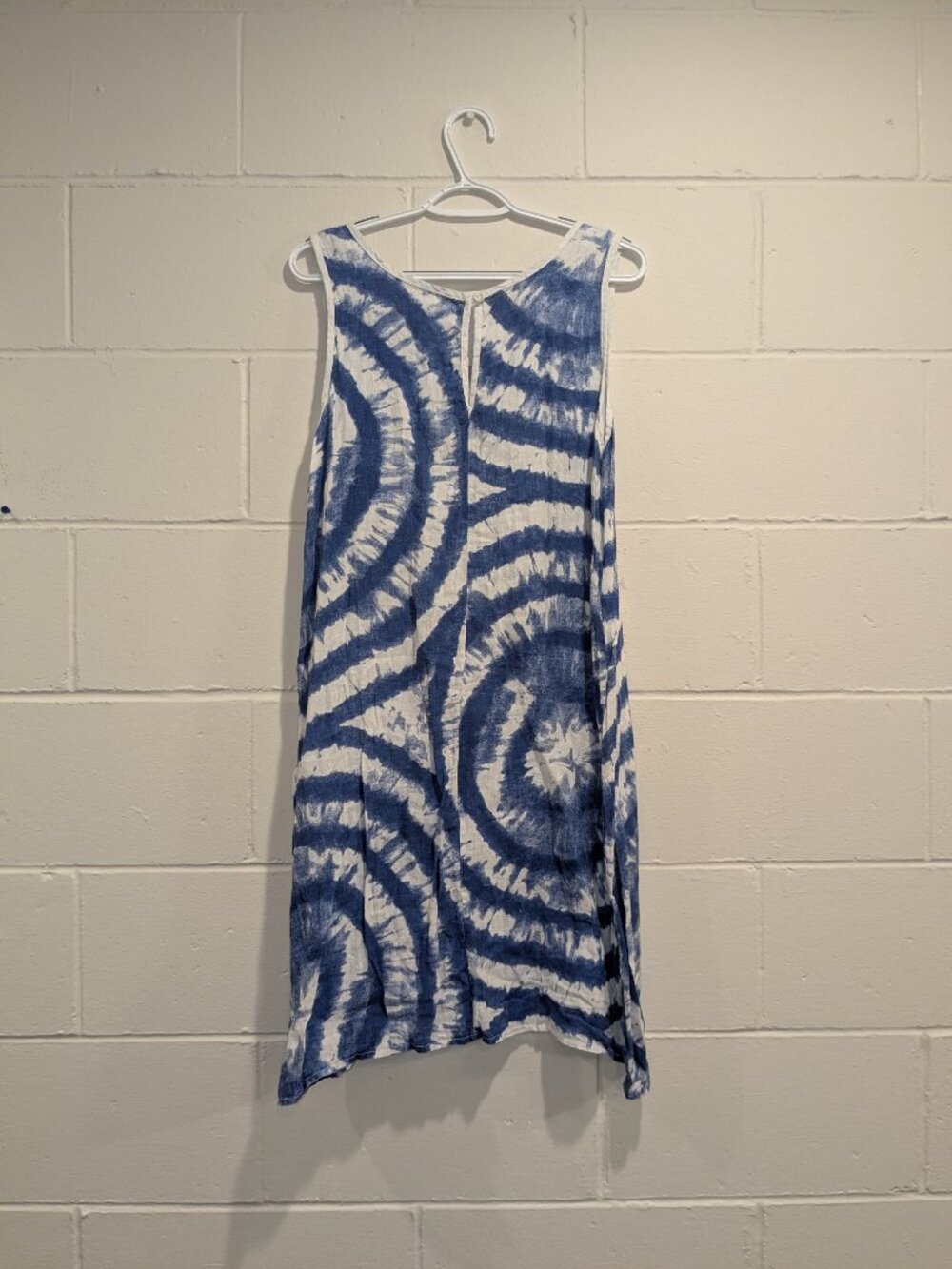 Vasna Linen Shift Dress Size Large L Indigo Blue White Tie Dye Sleeveless Beach - Picture 5 of 9
